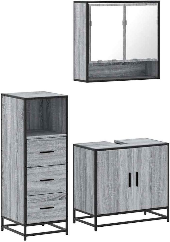 "im Sonderangebot" 3-tlg. Badmöbel-Set stylische - Badezimmerschrank, Badschrank - Grau Sonoma Holzwerkstoff - Badezimmerschränke DEMöbel830351