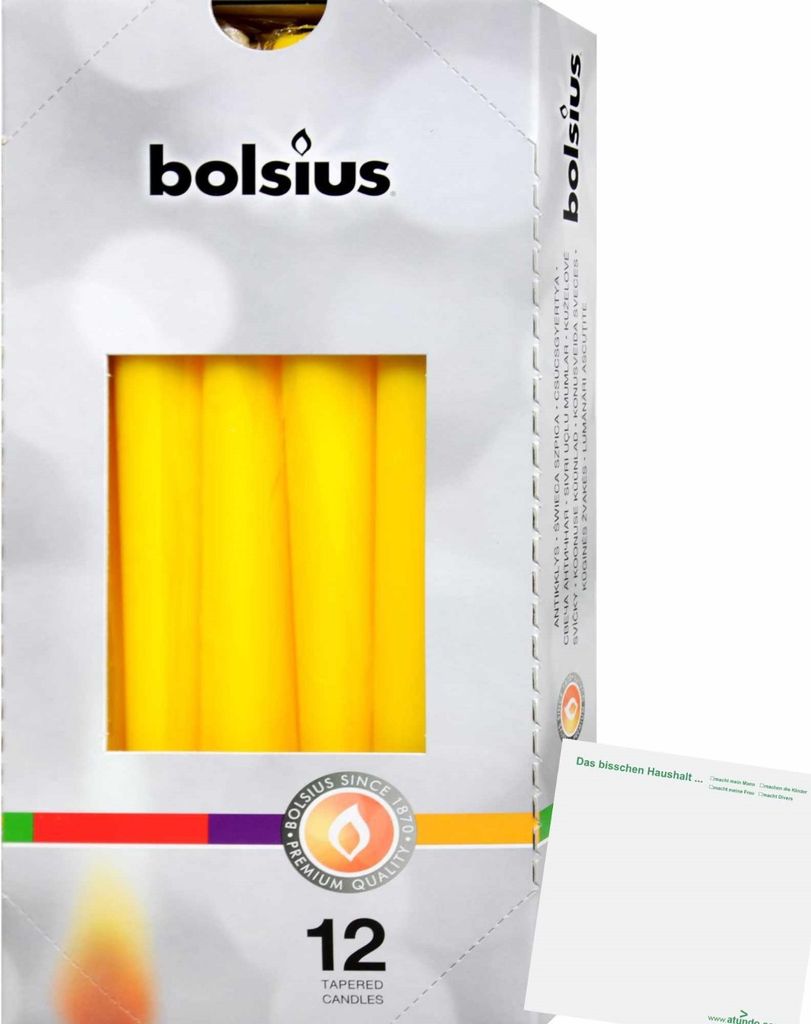 Bolsius Spitzkerze Gelb 250 x 24 mm (12 Stück) + usy Block