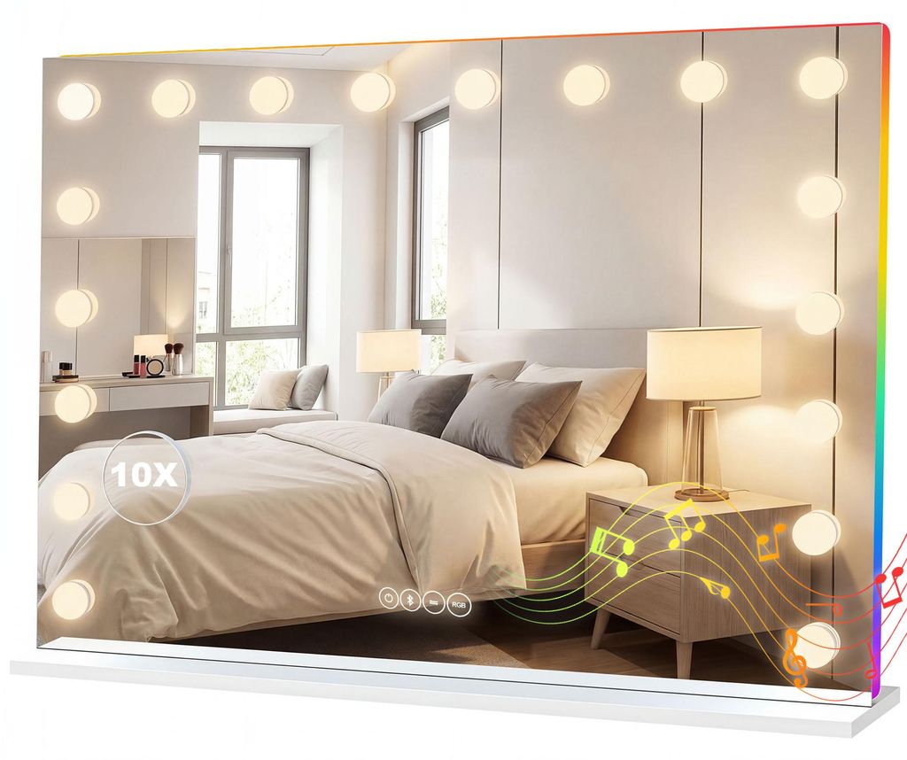 HOMCOM Hollywood Spiegel, 80x60 cm, make-upspiegel met Productafbeelding 