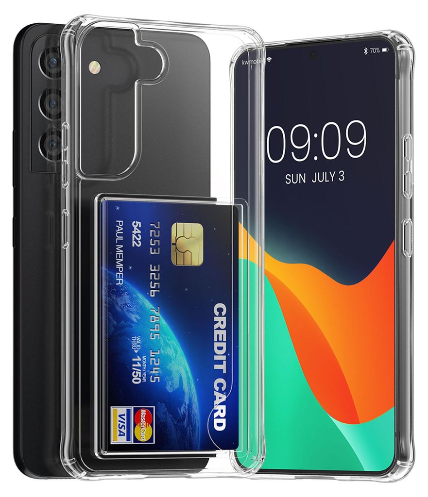 kwmobile Hülle kompatibel mit Samsung Galaxy S22 Plus Handyhülle - Kunststoff TPU Cover mit Kartenfach - Hartes Case - Schutzhülle in Transparent