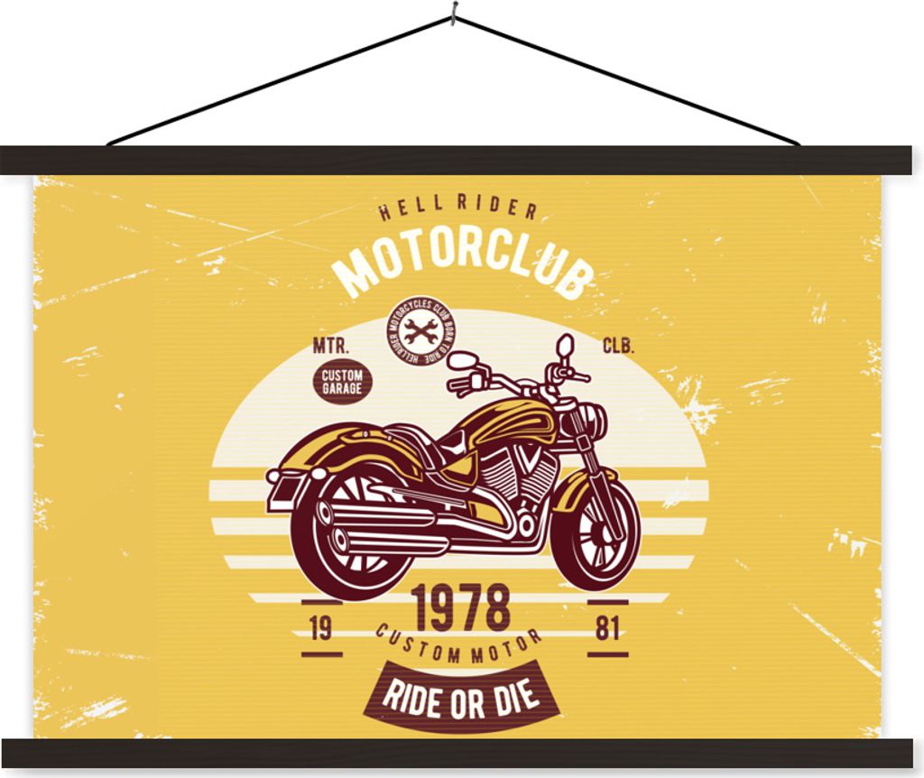 MuchoWow Textilposter Motorrad - Retro - Briefe - Zitat 150x100 cm mit schwarzem Rahmen - Schlafzimmer