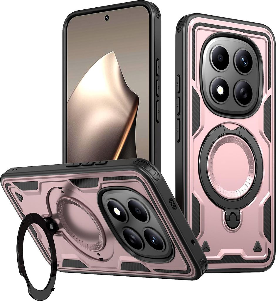 Dual Layer Hülle für Xiaomi Poco M8 Pro/Redmi Note 15 Pro+ mit Ring Ständer Magnetisch Stoßfest Handyhülle Roségold