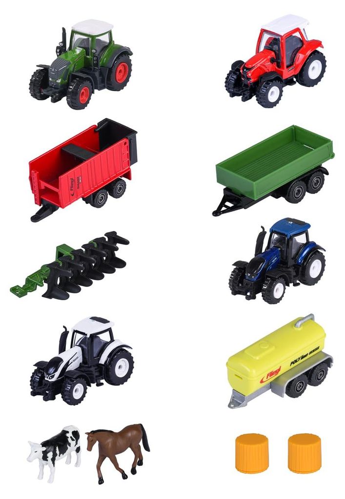 Majorette Auto-Set Farm (5 Teile) - Traktor-Spielzeug aus Metall mit Anhänger, Zubehör & beweglichen Teilen, zufällige Auswahl aus 2 Bauernhof-S...