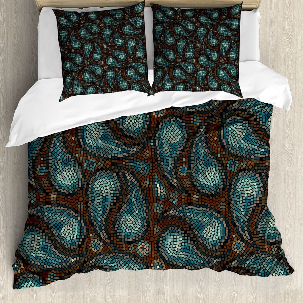 ABAKUHAUS Paisley Bettbezug, Moderne Teardrop Formen, Milbensicher Allergiker geeignet mit Kissenbezügen, 155 cm x 220 cm - 80 x 80 cm, Braun Blau...