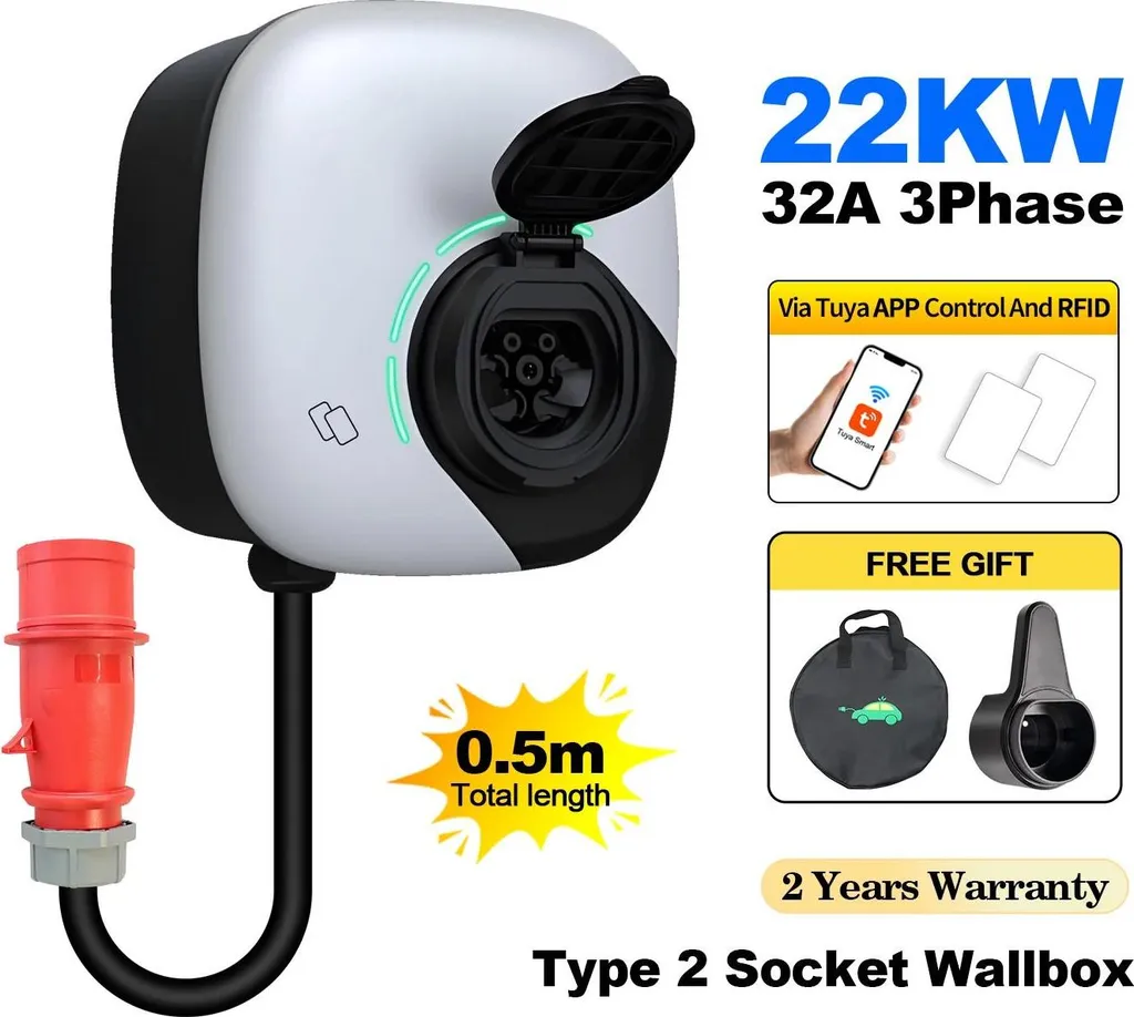 Borne de Recharge Voiture Électrique 22kW Type 2 avec Application APP