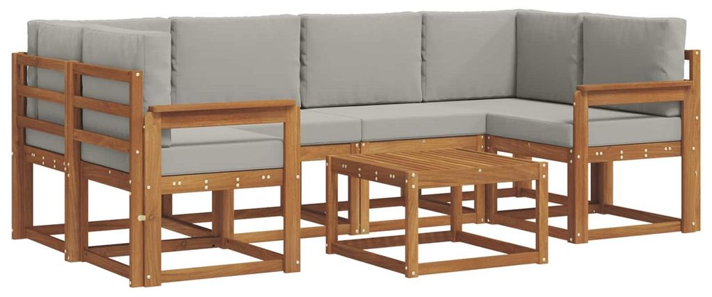 Outdoor-Sofagarnitur mit Kissen 7 pcs Natürlich und Hellgrau