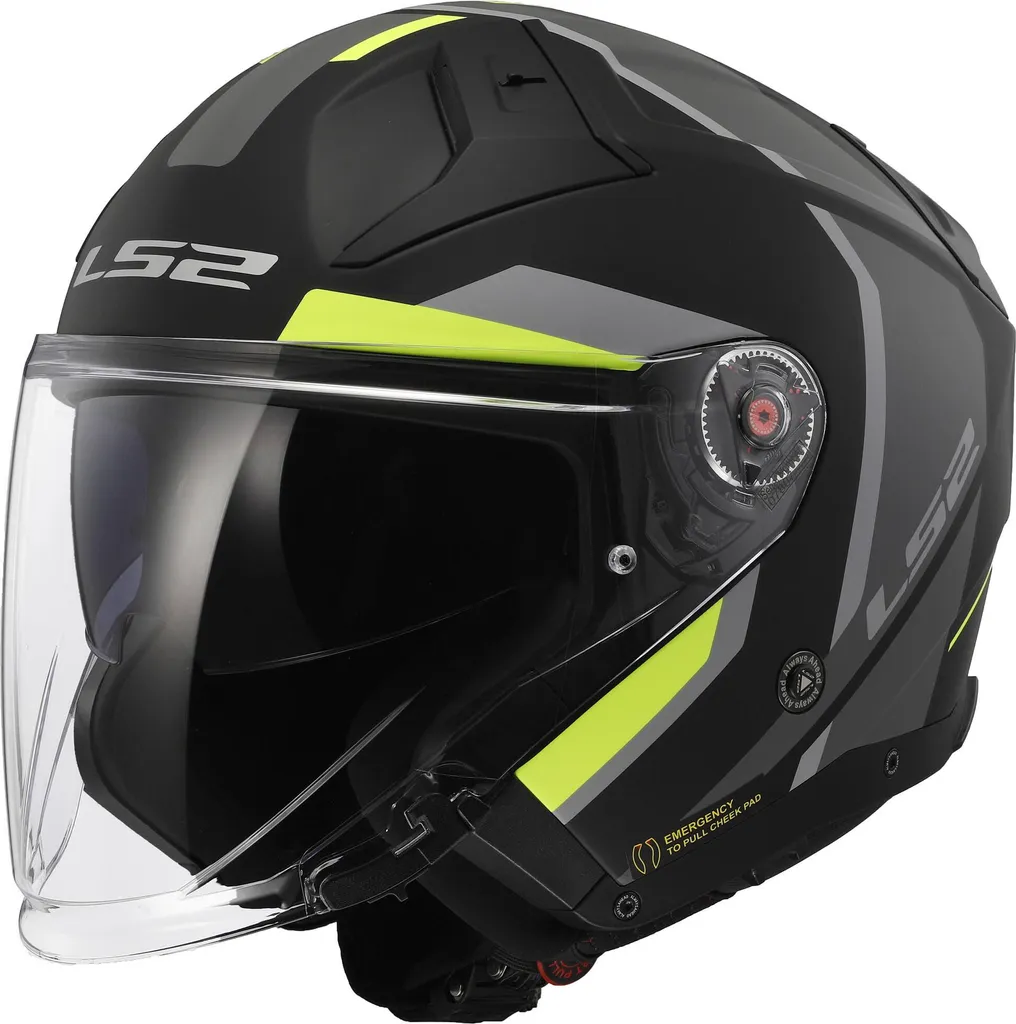 Casque Moto Jet Open Face LS2 Infinity II Focus Noir et Neon Jaune