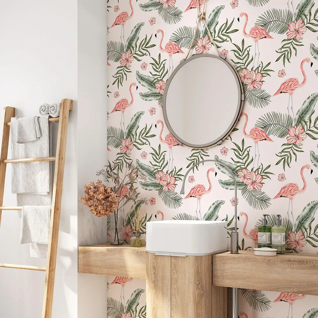 Rénovation Salle de Bain : Crédence Adhésive Flamants Roses 90x90 cm