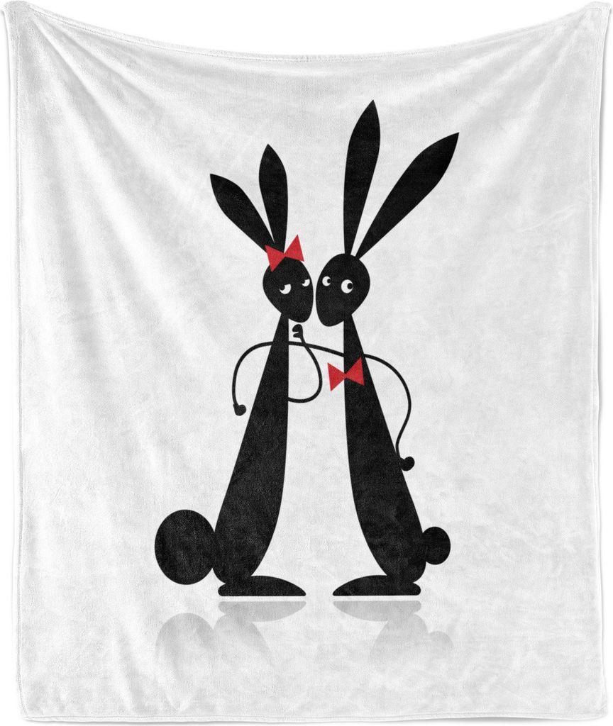 ABAKUHAUS Hase Weich Flanell Fleece Decke, Zwei nette Kaninchen mit langen Ohren Paar Tragen einer Fliege und Band, 175 x 230 cm, Anthrazit grau Zi...