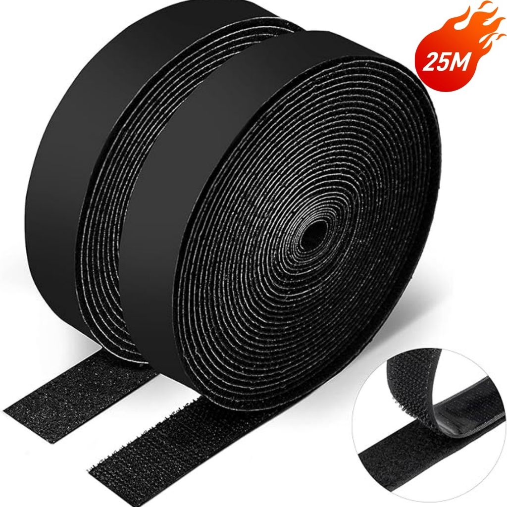 Klettband selbstklebend extra stark - 25 Meter lang, 2cm breit - für Fliegengitter, Klett-Hakenband, Flauschband, Klettverschluss Band, Schwarz