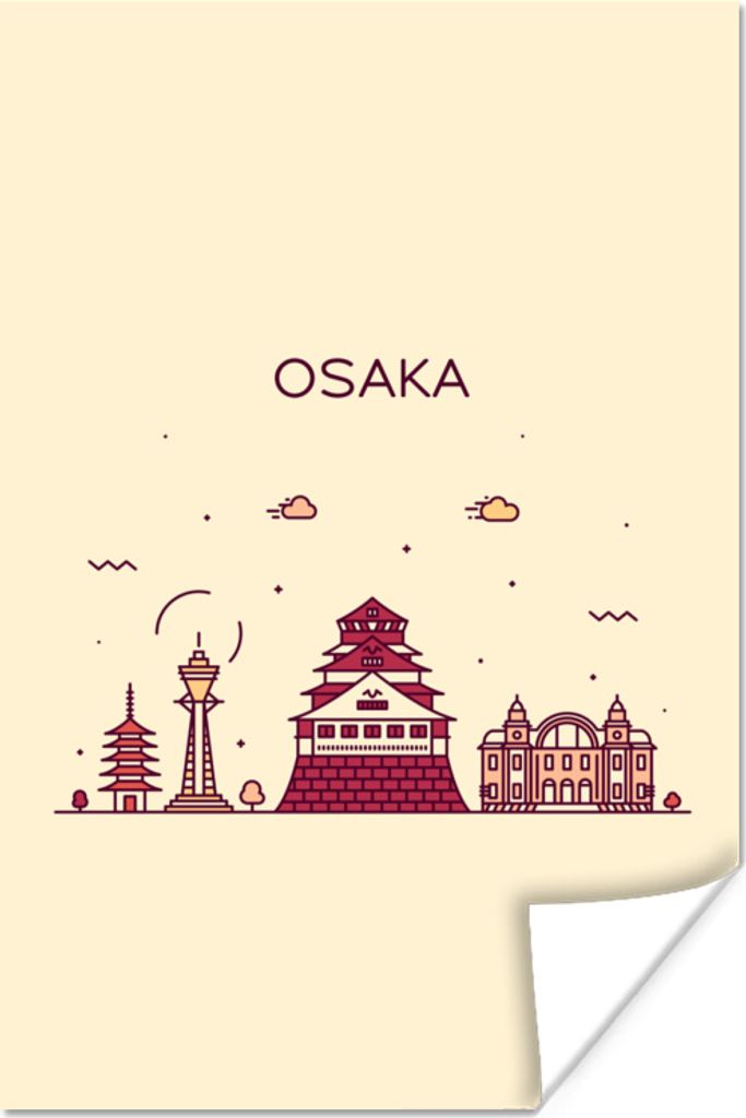 MuchoWow Poster Japan - Osaka - Skyline 60x90 cm - Wanddekoration