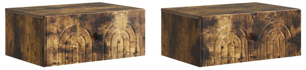 vidaXL Wandmontierter Nachttisch 2 pcs Geräucherte Eiche Holzwerkstoff