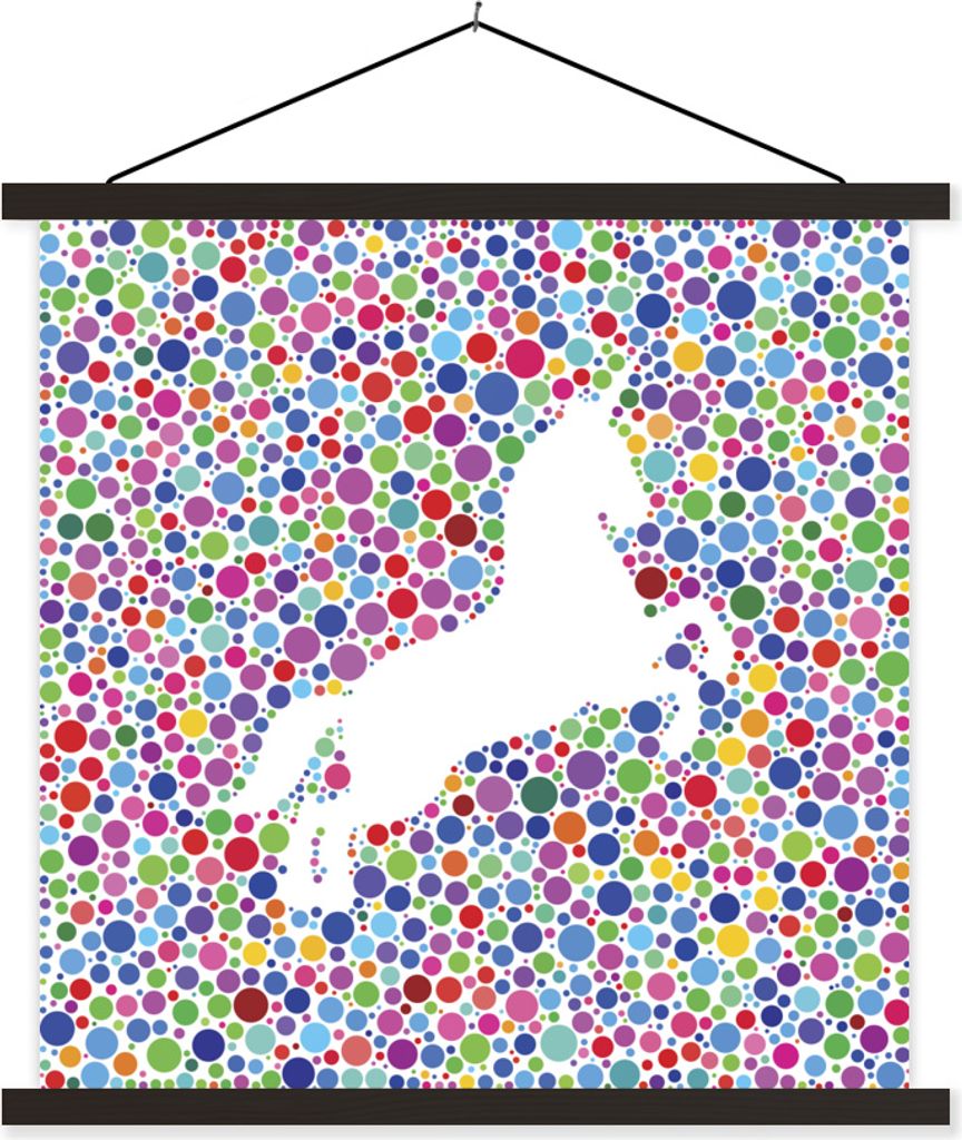 MuchoWow Textilposter Eine Illustration eines weißen Einhorns auf einem bunten Hintergrund - Mädchen - Kind - Kinder 60x60 cm mit schwarzem Rah...