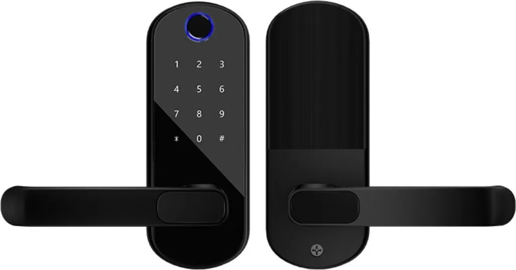 Serrure de porte connectée biométrique pour accès sans clé noir