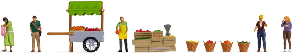 Figurines Stand de Fruits NOCH 16226 Peintes à la Main Échelle 1/87