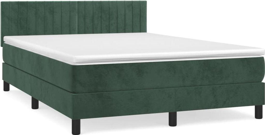vidaXL Boxspringbett mit Matratze Dunkelgrün 140x200 cm Samt