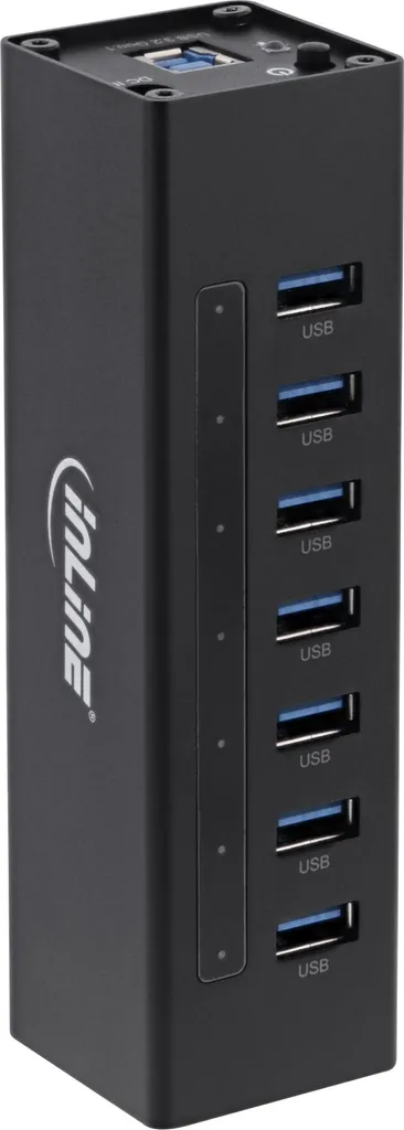 InLine® 35395B Hub USB 3.0 7 porte alloggiamento in alluminio nero con alimentatore da 2,5A