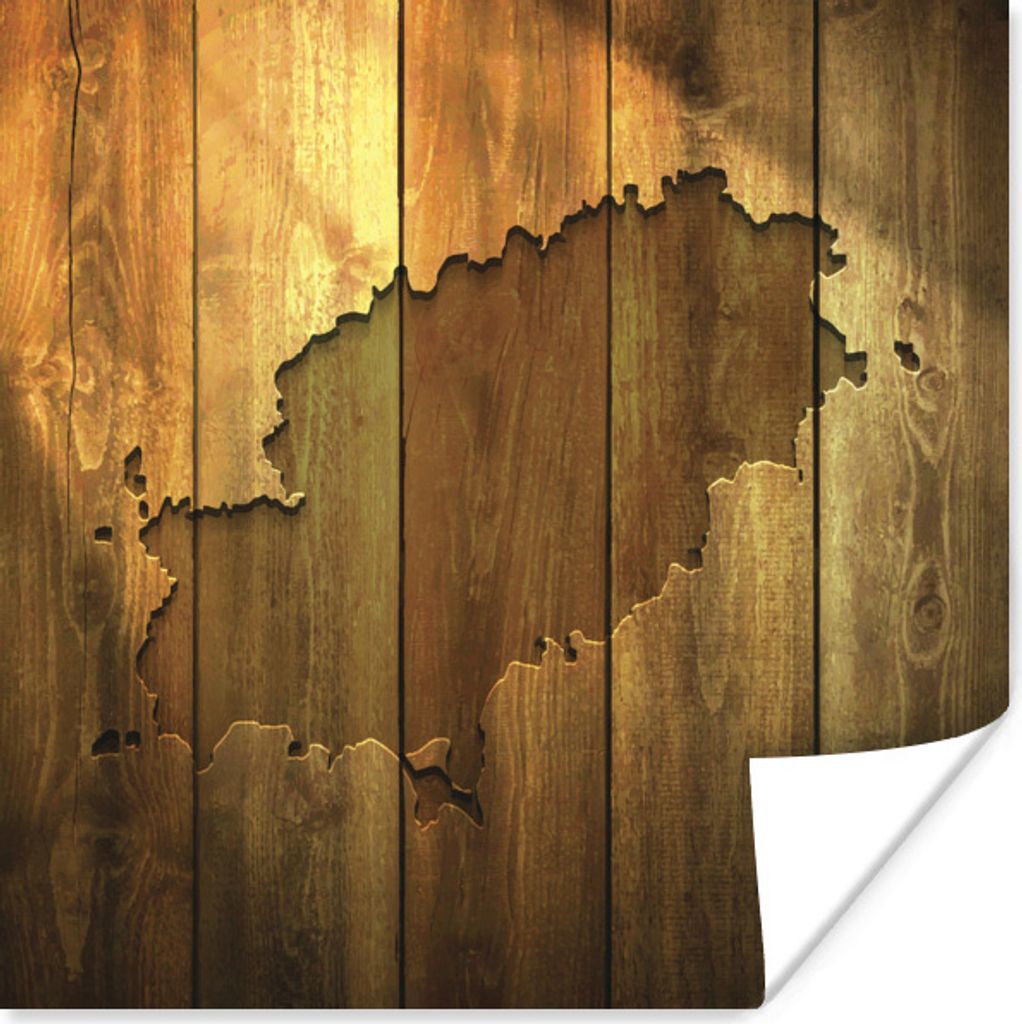 MuchoWow Poster Eine Illustration einer Landkarte von Ibiza an einer Holzwand 75x75 cm - Wand Dekoration