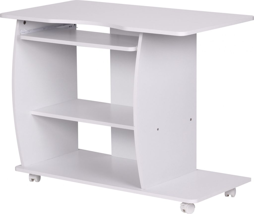 WOHNLING Computertisch rollbar Weiß 90 x 71 x 50 cm mit Tastaturauszug Laptop Tisch auf feststellbaren Rollen PC-Tisch mit Drucker-Ablage platzspa...