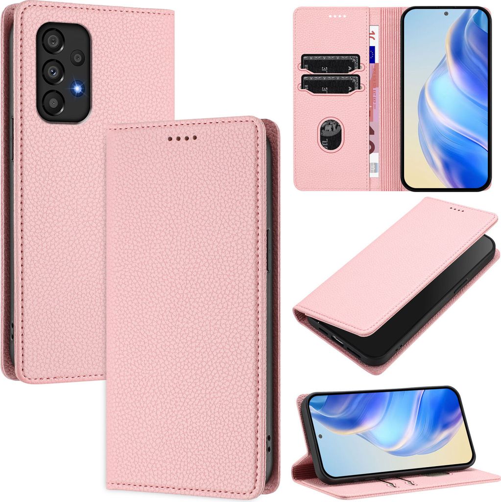 Litchi Leder Handyhülle für Samsung Galaxy A33 5G Wallet Kartenfächer Standfunktion Hülle Pink