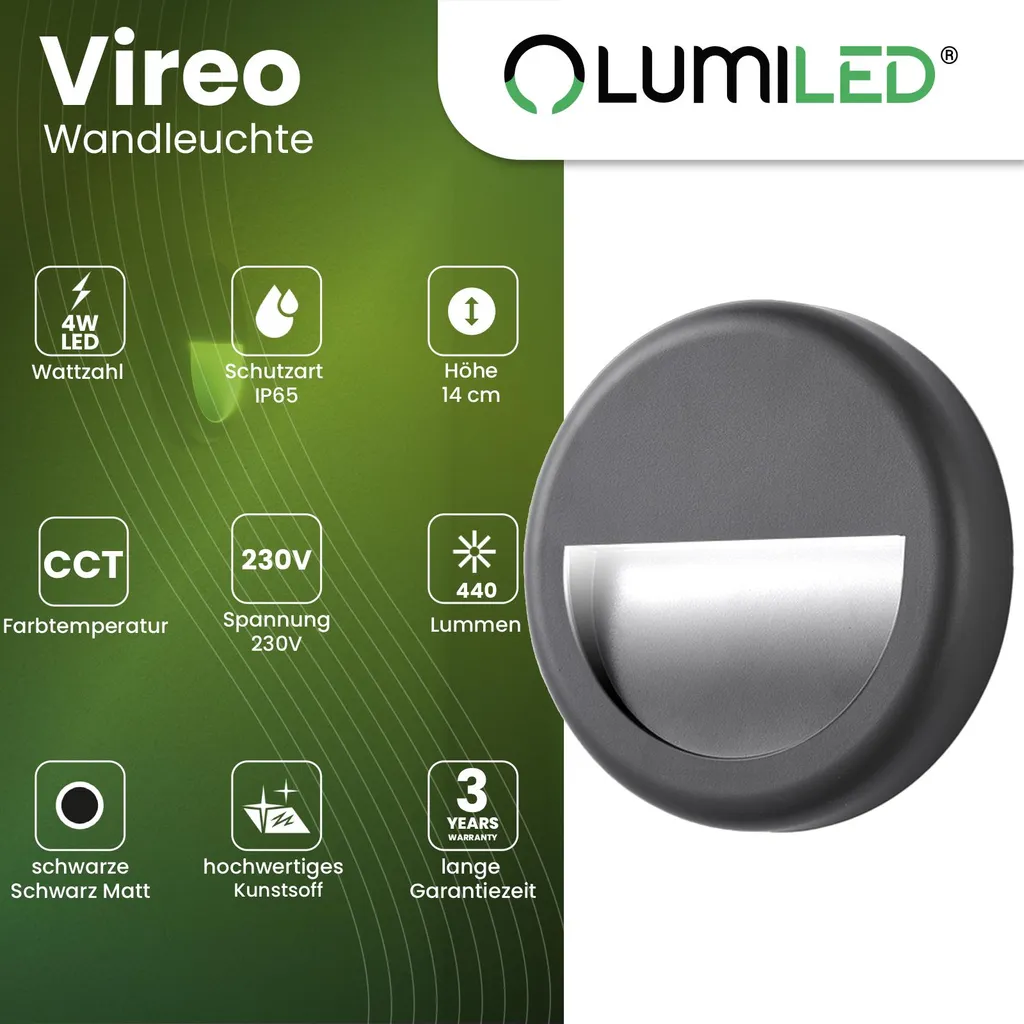 Luminaire Mural LED Extérieur Étanche IP65 Rond Noir CCT Variable 440lm - 2