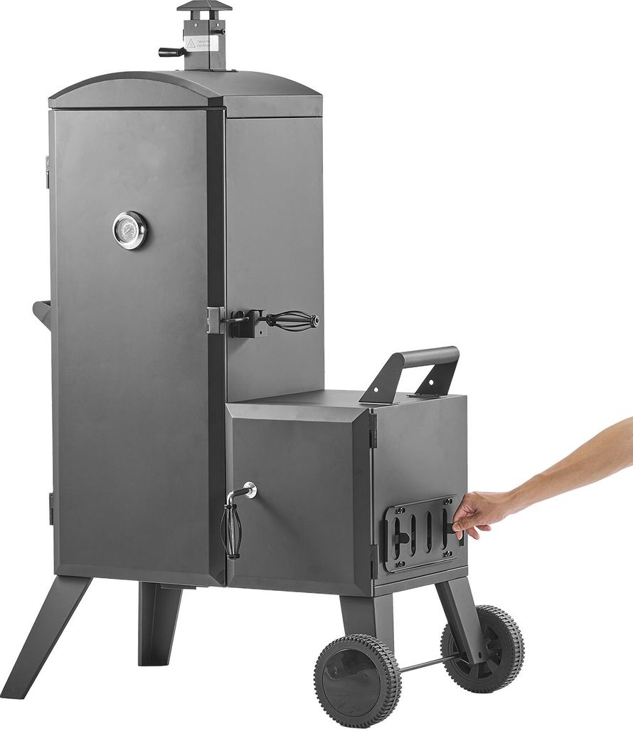SucceBuy Räucherofen aus Edelstahl, BBQ-Offset-Smoker mit seitlicher Feuerbox, Grill mit 6 höhenverstellbaren Rosten, Thermometer und Belüftungs...