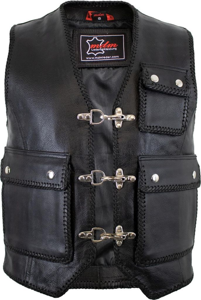 Rockerweste mit aufgesetzten Taschen Clubweste Lederweste Clubweste Rindleder(4XL)