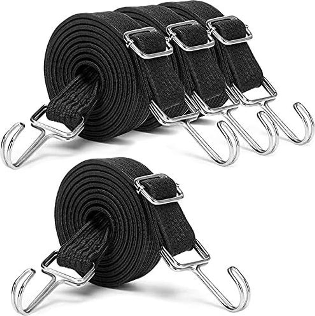 Verstellbare Bungee Schnüre mit Set,2 m Lange, Flache, Strapazierfähige Elastik Riemen, mit Verstellbarer Metall Schnalle (4 Pack)