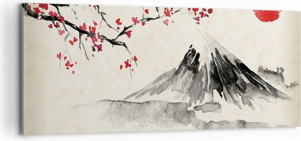 Bild auf Leinwand - Leinwandbild - Einteilig - Aquarell asiatisch Landschaft - 100x40cm - Wand Bild - Wanddeko - Wandbilder - Leinwanddruck - Bilde...