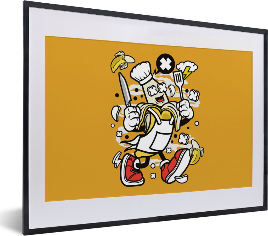 MuchoWow MuchoWow Gerahmtes Poster Vintage - Banane - Schürze 40x30 cm - Poster mit zchwarzem Bilderrahmen - Bilderrahmen - Poster im Rahmen