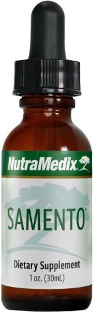 A product shot of a bottle of Samento Nutramedix dietary supplement.