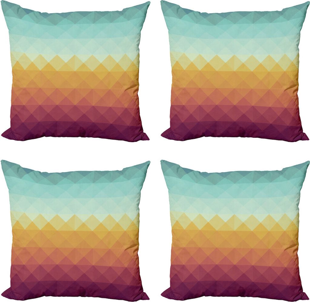 ABAKUHAUS Indie Kissenbezug Set (4 Stück), Zusammenfassung karierten Pastell, Moderner Doppelseitiger Digitaldruck, 60 cm x 60 cm, Turquoise Marigold