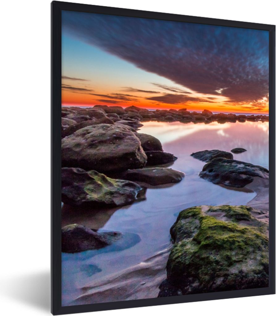 MuchoWow Gerahmtes Poster Felsen - Wasser - Natur 60x80 cm - Poster mit Schwarzem Bilderrahmen Wandposter Rahmen Foto Bilder - Premium - Wanddeko...