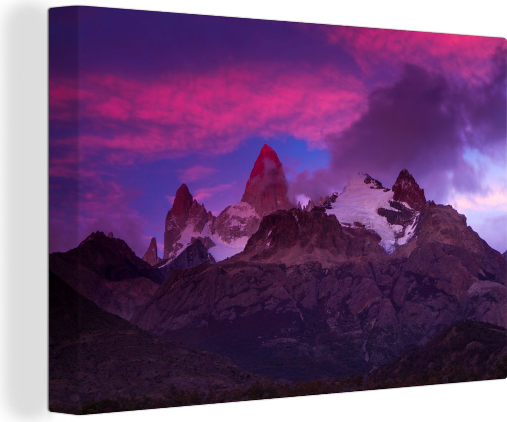 OneMillionCanvasses - Leinwandbilder - 140x90 cm, Lila Sonnenaufgang über dem Cerro Chaltén, Wandbilder Kunstdruck Wanddekoration