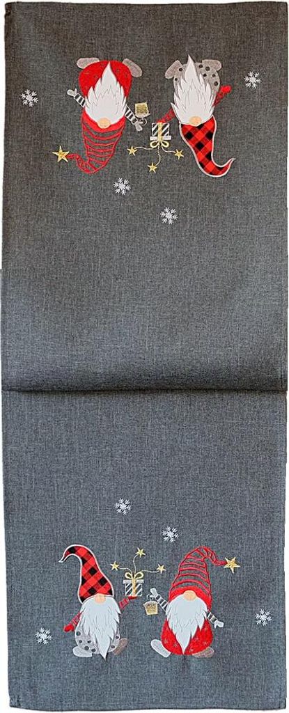 Tischläufer CARINA Wichtel Weihnachten Polyester grau 40 x 140 cm