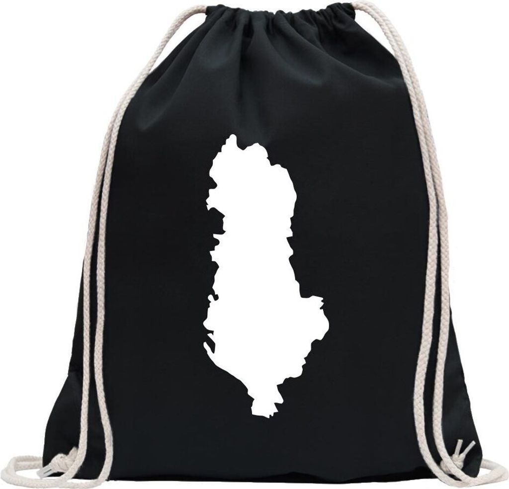 Kiwistar - Turnbeutel - schwarz - Albanien Umriss Kontur - Fun Rucksack Sport Beutel Gymsack Baumwolle mit Ziehgurt
