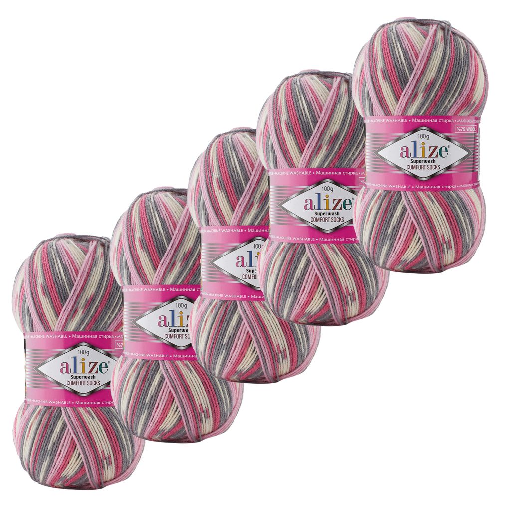 5x100g Sockenwolle Superwash Comfort 4-fädig Strumpfstrickgarn Farbauswahl