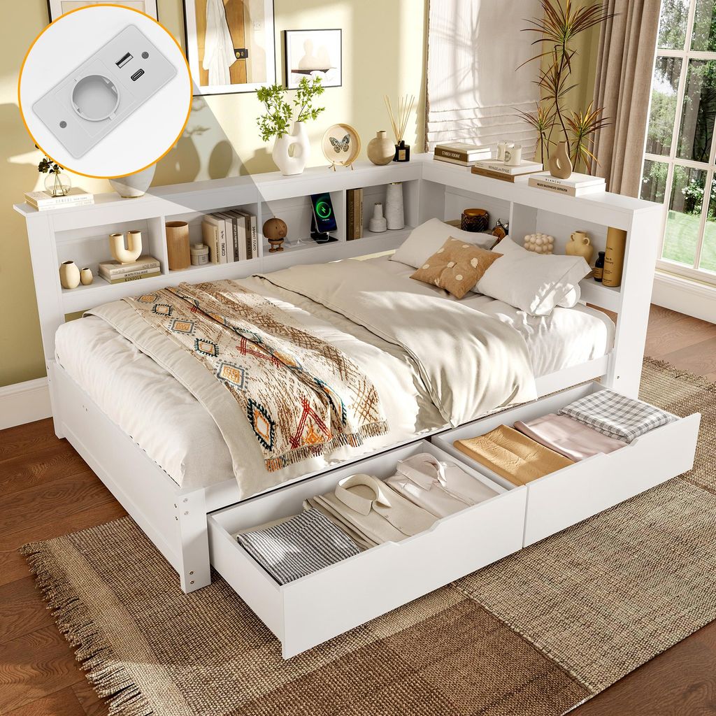 Flieks Holzbett Schlafsofa Tagesbett 140x200cm mit 2 Produktbild 