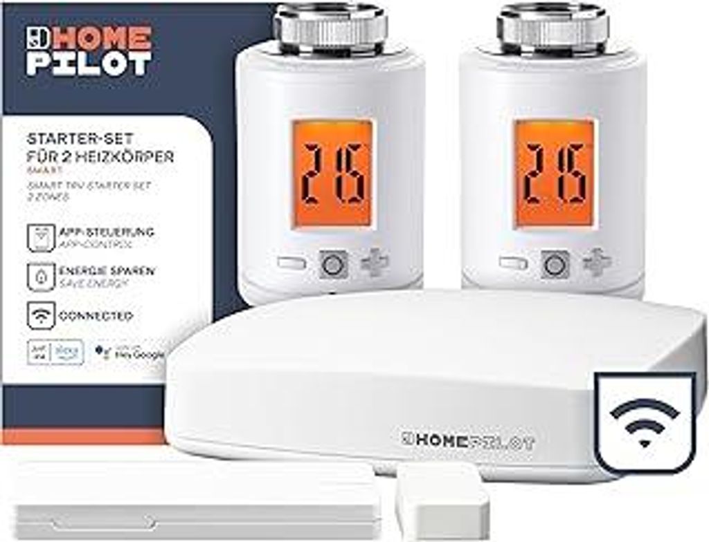 HOMEPILOT Heizung Smart-Home Starter-Set - 2X Heizkörper-Thermostat, 1x Fensterkontakt + Gateway Premium, Zentrale inkl. App & Sprachsteuerung (Go...
