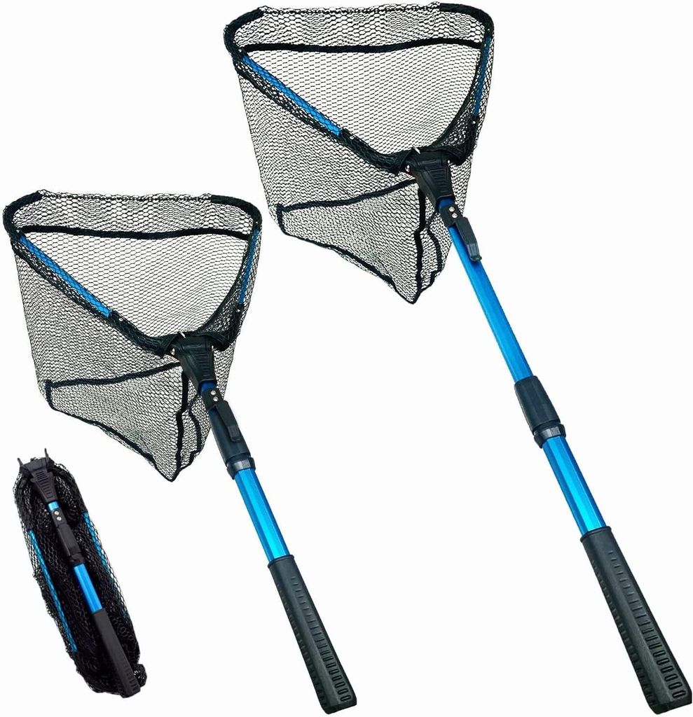 Kescher,Fishing Kescher Angeln,Teleskop Nylongewebe Angelkescher Stabil,Faltbar und Fischfreundlich,Unterfangkescher Angel Kescher Teich Karpfenkesche