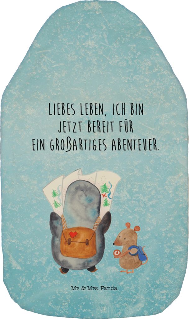Mr. & Mrs. Panda Wärmflasche Pinguin & Maus Wanderer - Eisblau - Geschenk, Wärmekissen, mit Bezug, Pinguine, Bettflasche, Wandern, Wärmflaschen,...