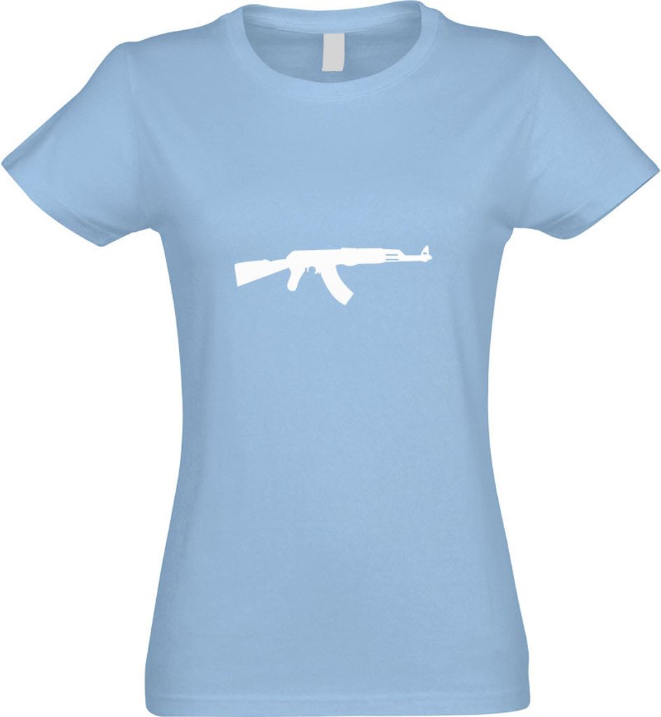 Kiwistar - T-Shirt tailliert - Damen - himmelblau - AK 47 Kalaschnikow - mit Motiv Bedruckt - Funshirt Design - Sport - Freizeit - Damen - S