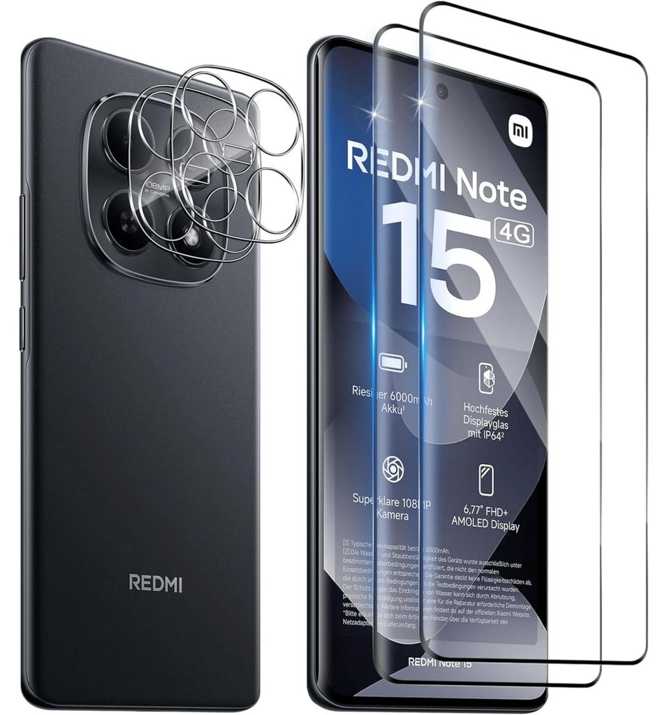 2X Schutzglas für Xiaomi Redmi Note 15 4G Panzerfolie Produktbild 