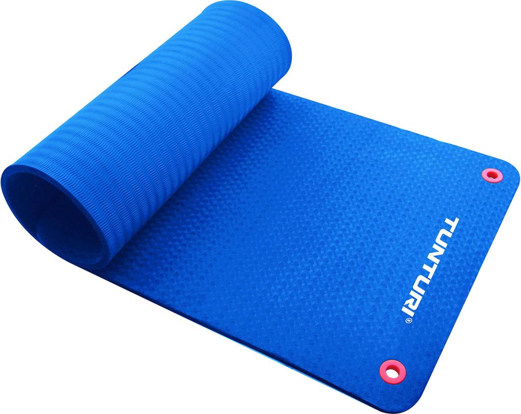Tunturi Gymnastikmatte, extra dicke Fitnessmatte 1,5 cm, 180 cm, blau, Yogamatte zum Aufhängen