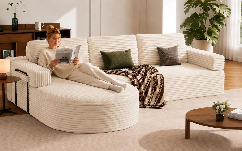 Ecksofa Cord 265cm, Schlafsofa L-Form mit Abgerundeter Produktbild 