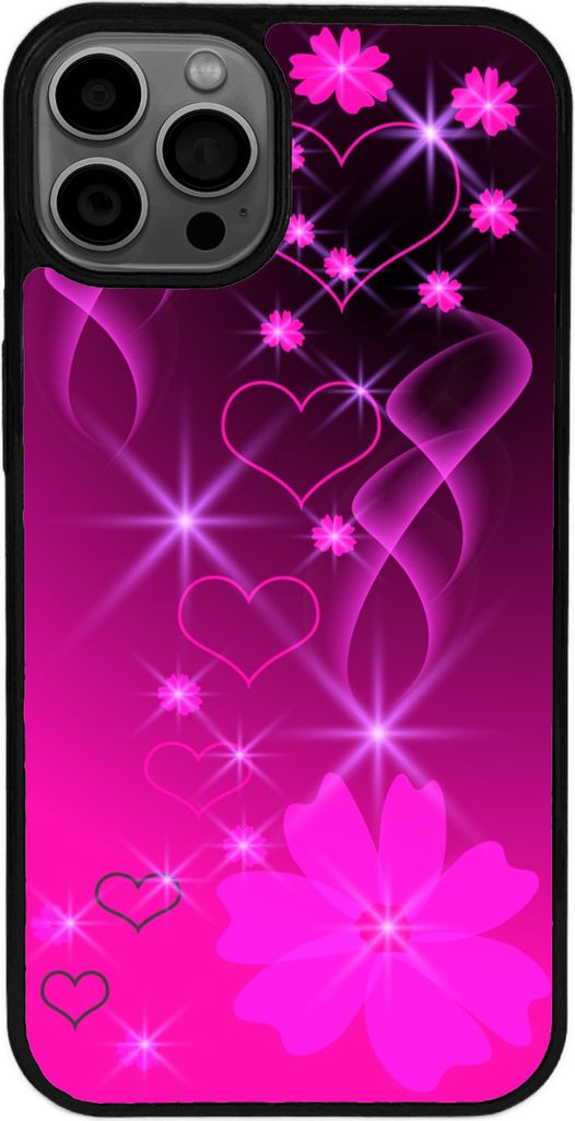 TPU Silikon Hülle für iPhone 16 Pro Handy Cover Case Schutzhülle Handyhülle Bumper MOTIV 291 Herzen Blume Pink