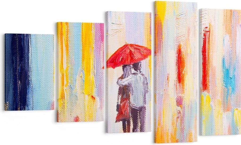 Bild auf Leinwand - Leinwandbild - Liebhaber Regenschirm - 100x60cm - Wand Bild - Wanddeko - Leinwanddruck - Bilder - Kunstdruck - Wanddekoration -...