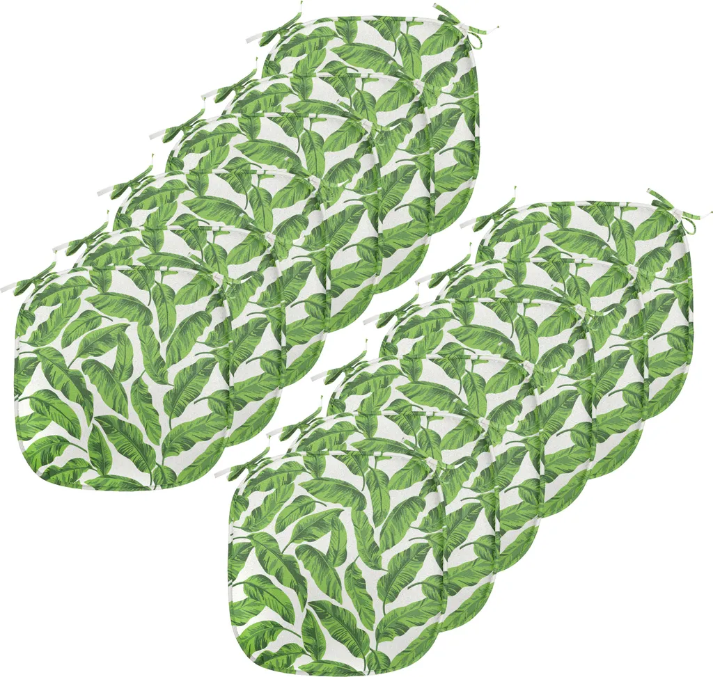 ABAKUHAUS Cuscini in foglia di banano per sedie da sala da pranzo, verde vivace naturale, cuscini decorativi impermeabili con cinturini per sedie da cucina, 40 cm x 40 cm - confezione da 12, verde lime bianco