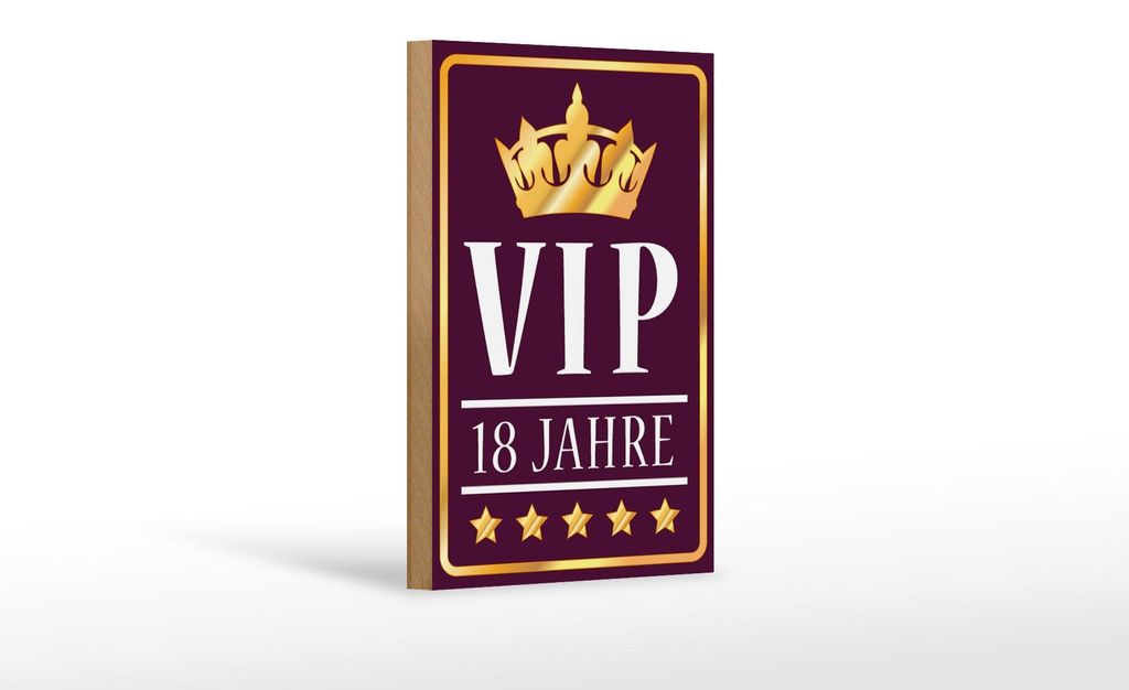 Holzschild Hinweis 12x18cm VIP 18 Jahre (lila/weiß)