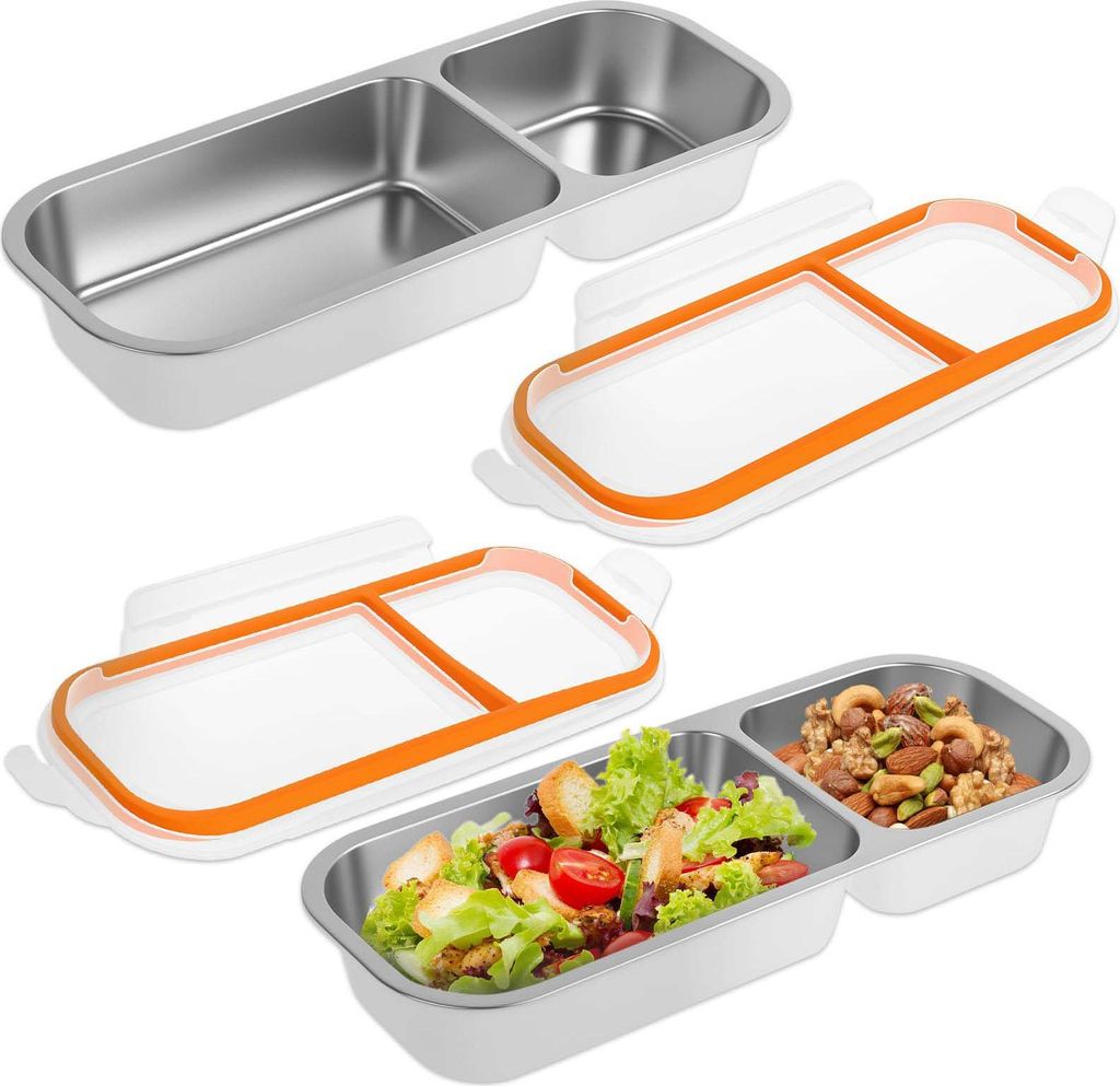 STILVORA Lunchboxen 2er, Praktische Edelstahl Snackbox mit Trennfächern, Ideal für Aufbewahrung von Snacks, Obst und Mahlzeiten, Perfekt für Bü...
